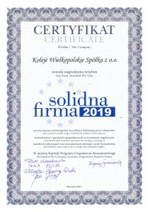 certyfikat Solidna Firma 2019