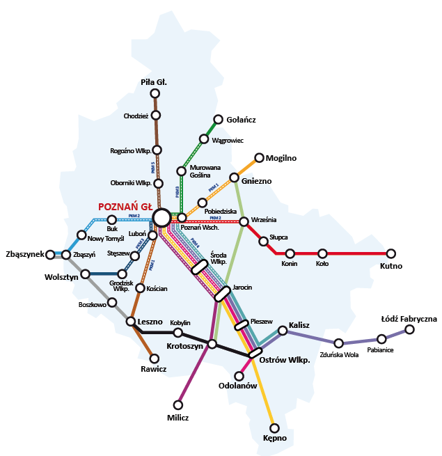 mapa połączeń Koleje Wielkopolskie
