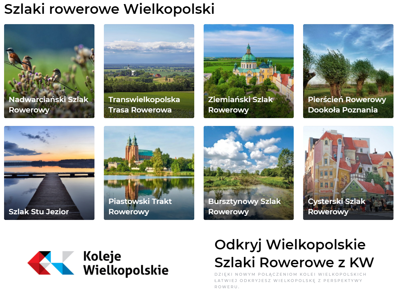 Grafika prezentująca 8 szlaków rowerowych Wielkopolski