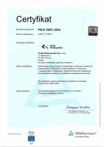 Certyfikat ISO 18001