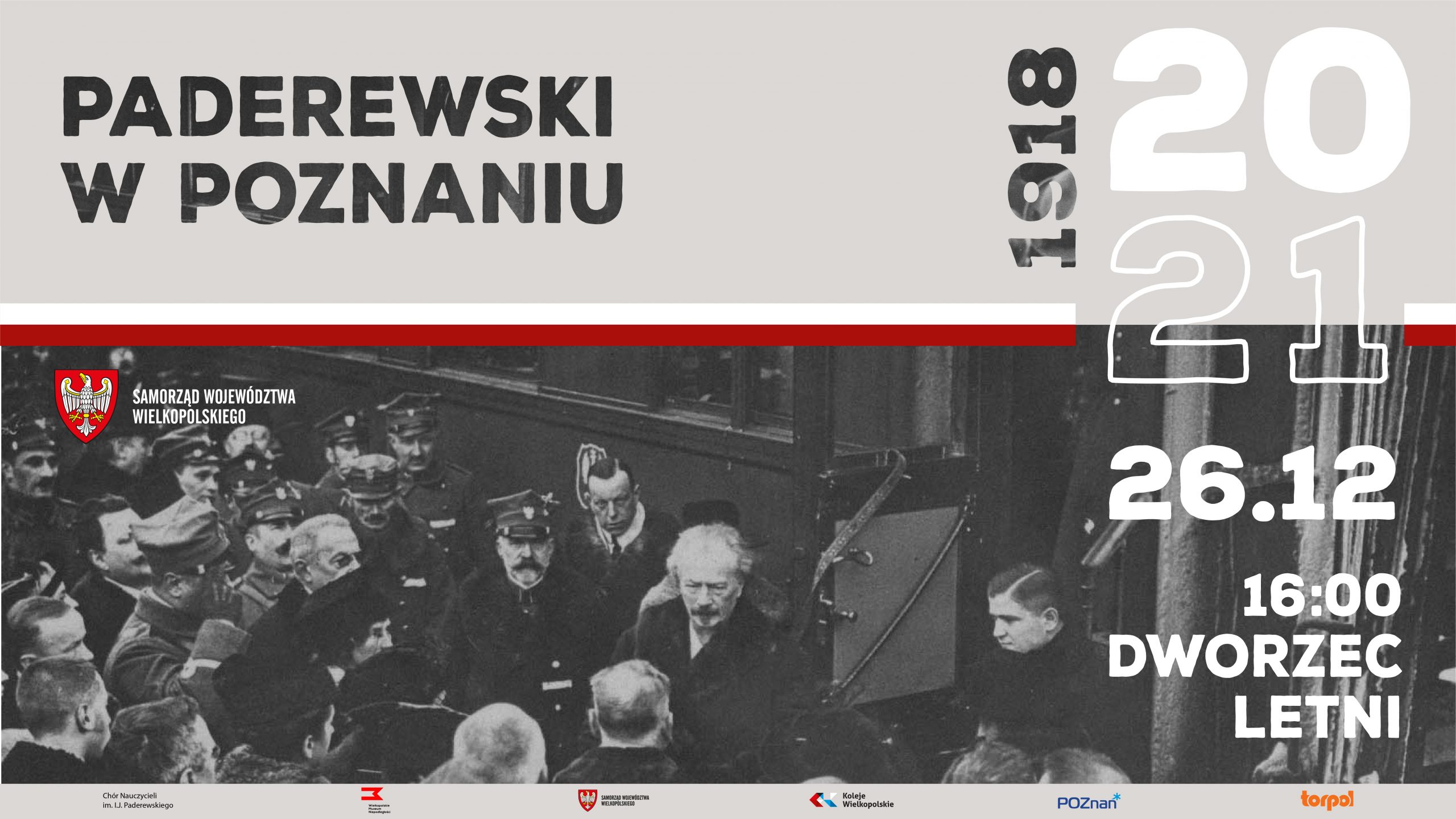 Banner promujący inscenizację przyjazdu I.J.Paderewskiego do Poznania