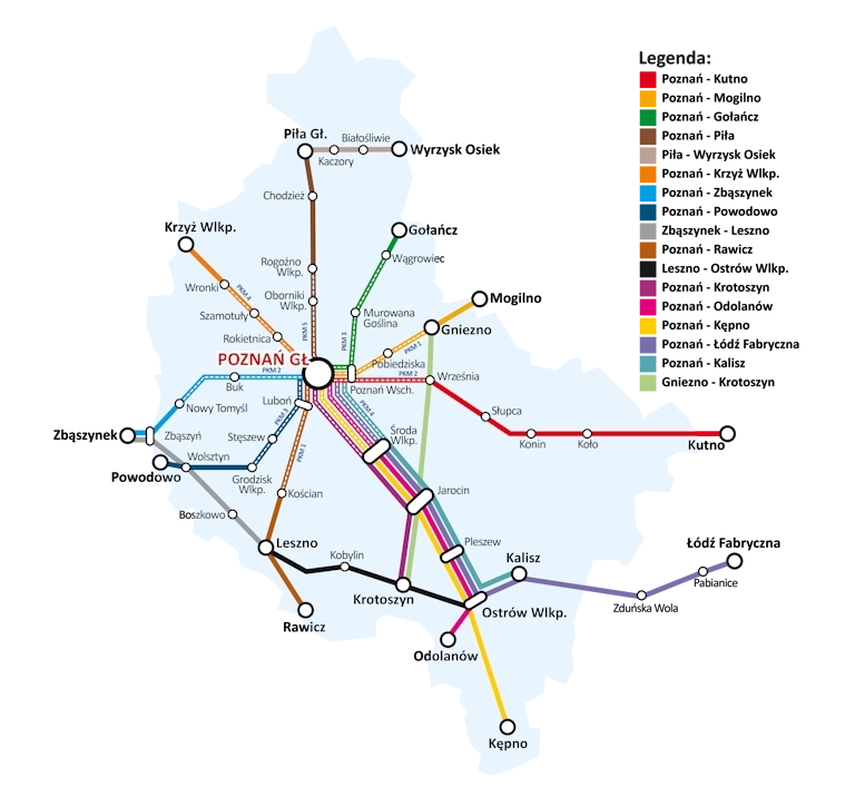 mapa połączeń Koleje Wielkopolskie