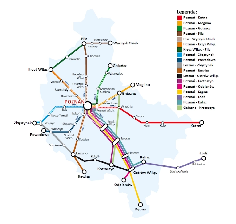 mapa połączeń Koleje Wielkopolskie