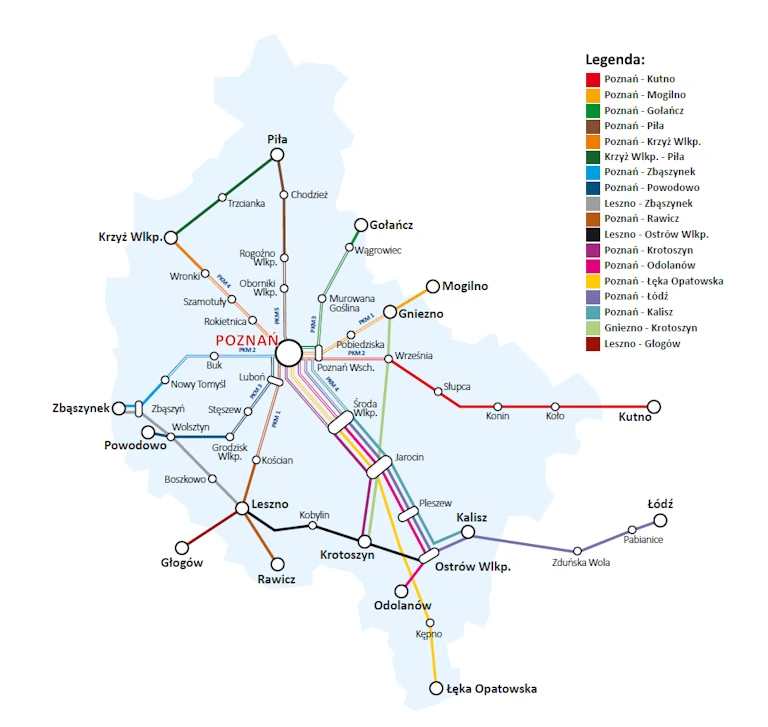 mapa połączeń Koleje Wielkopolskie