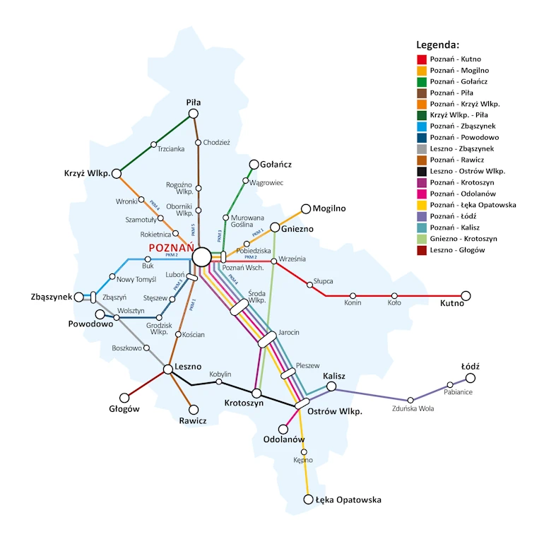 mapa połączeń Koleje Wielkopolskie