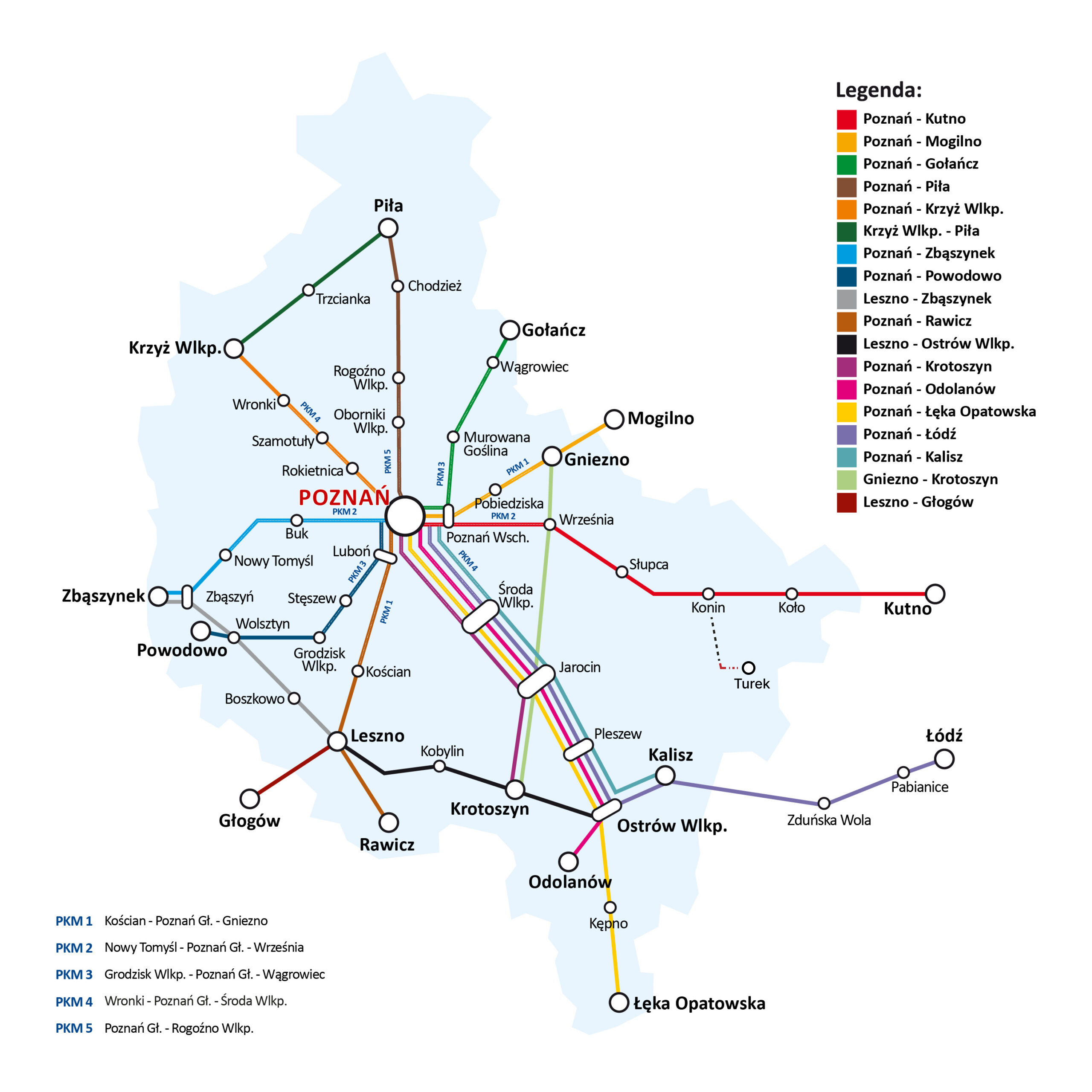 mapa połączeń Koleje Wielkopolskie